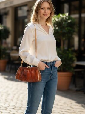 Vintage Genuine Snakeskin Python Clutch with Kiss Lock Closure